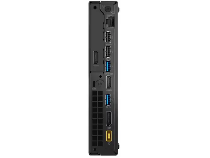 Rückseite: Rückseite des Lenovo ThinkCentre mit USB-, Netzwerk-, Bildschirm- und Stromanschlüssen