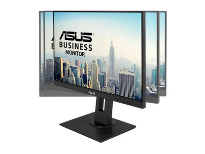 „ASUS Business Monitor mit überlagerten Ansichten zur Darstellung der seitlichen Drehfunktion“