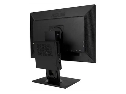 „ASUS Business Monitor schräg von hinten mit Standhalterung und seitlich sichtbaren Anschlüssen“