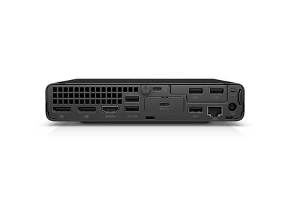 Elite Mini in Schwarz von hinten mit USB-, Netzwerk-, Bildschirm- und Stromanschlüssen sowie Lüftungsgitter