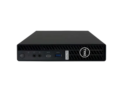 waagerecht liegender PC: OptiPlex in Schwarz, waagerecht liegend mit sichtbarer Oberseite und vorderen USB- und Audioanschlüssen