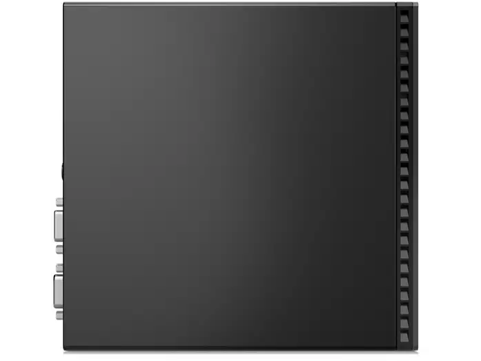 Seitenfläche: Schwarze Gehäuseseite des Lenovo ThinkCentre mit Lüftungsöffnungen am vorderen Rand