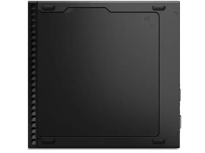 Unterseite mit Standfüßen: Unterseite des Lenovo ThinkCentre  mit vier Standfüßen und eingelassener Gehäuseabdeckung